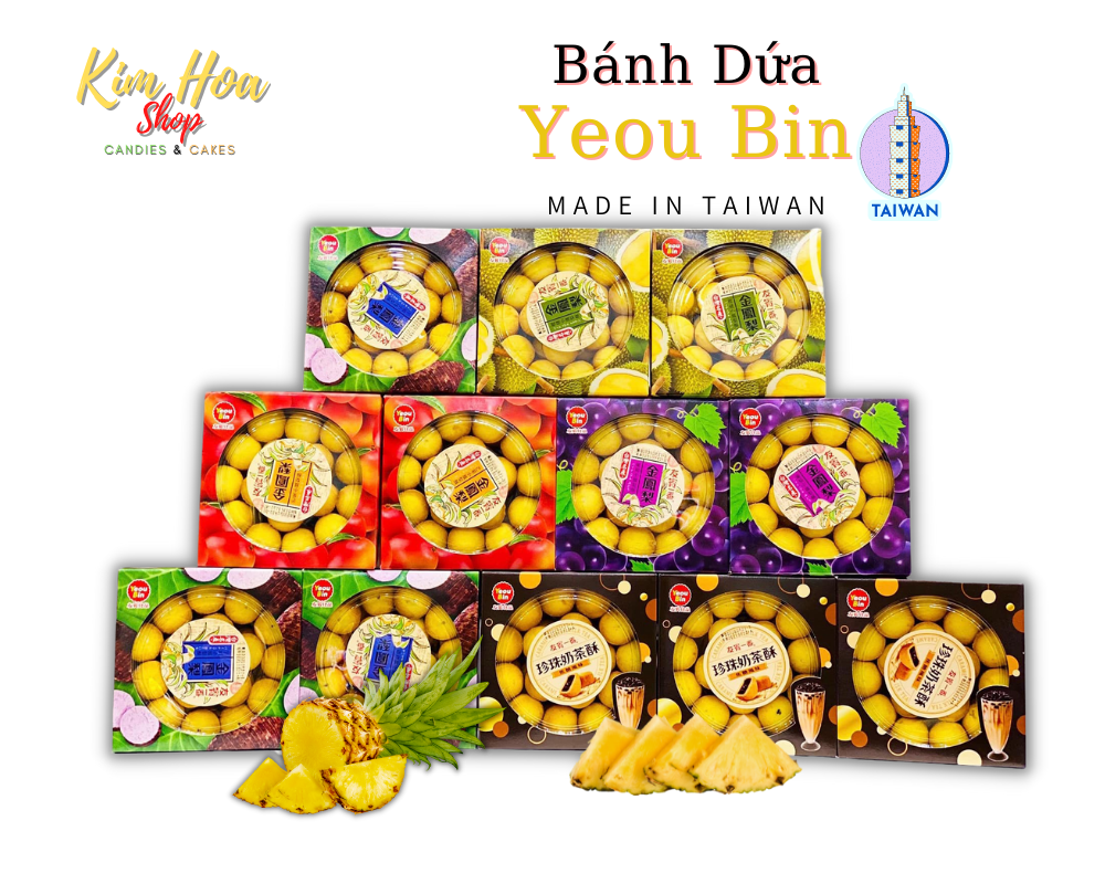 Bánh Dứa Yeou Bin Mini vị Xoài & Sầu Giêng & Trà Xanh & Trân Châu & Khoai Môn & Dứa 470g ...... Nhập khẩu chính ngạch từ Đài Loan - MADE IN TAIWAN
