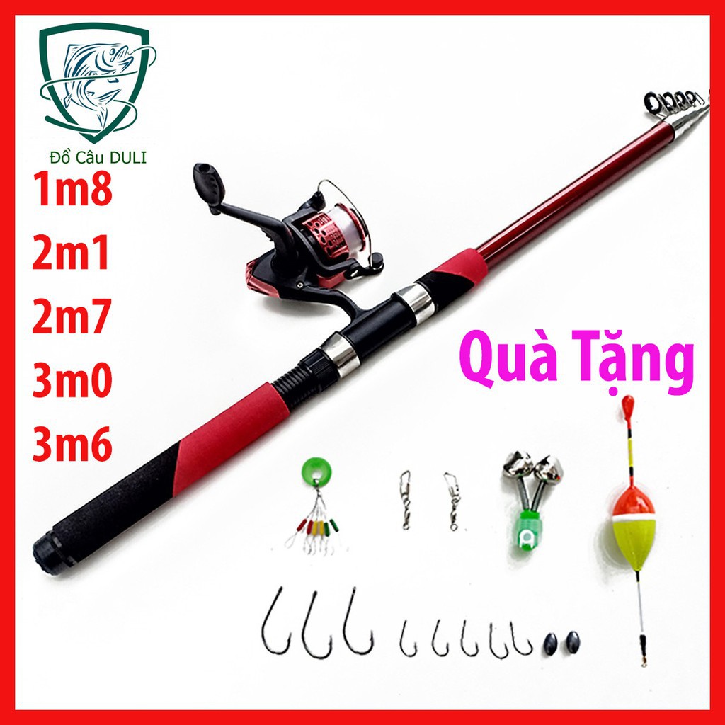 Bộ cần câu máy rút cacbon đỏ đủ size 1m8, 2m1, 2m4 2m7