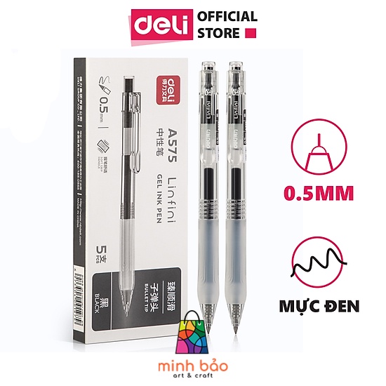 BÚT GEL ĐEN/XANH DELI A575 NGÒI 0.5MM