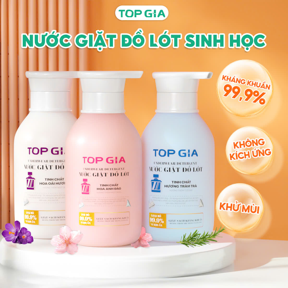  Nước giặt đồ lót sinh học TopGia khử mùi kháng khuẩn 99% an toàn với da nhạy cảm chai 520ml 