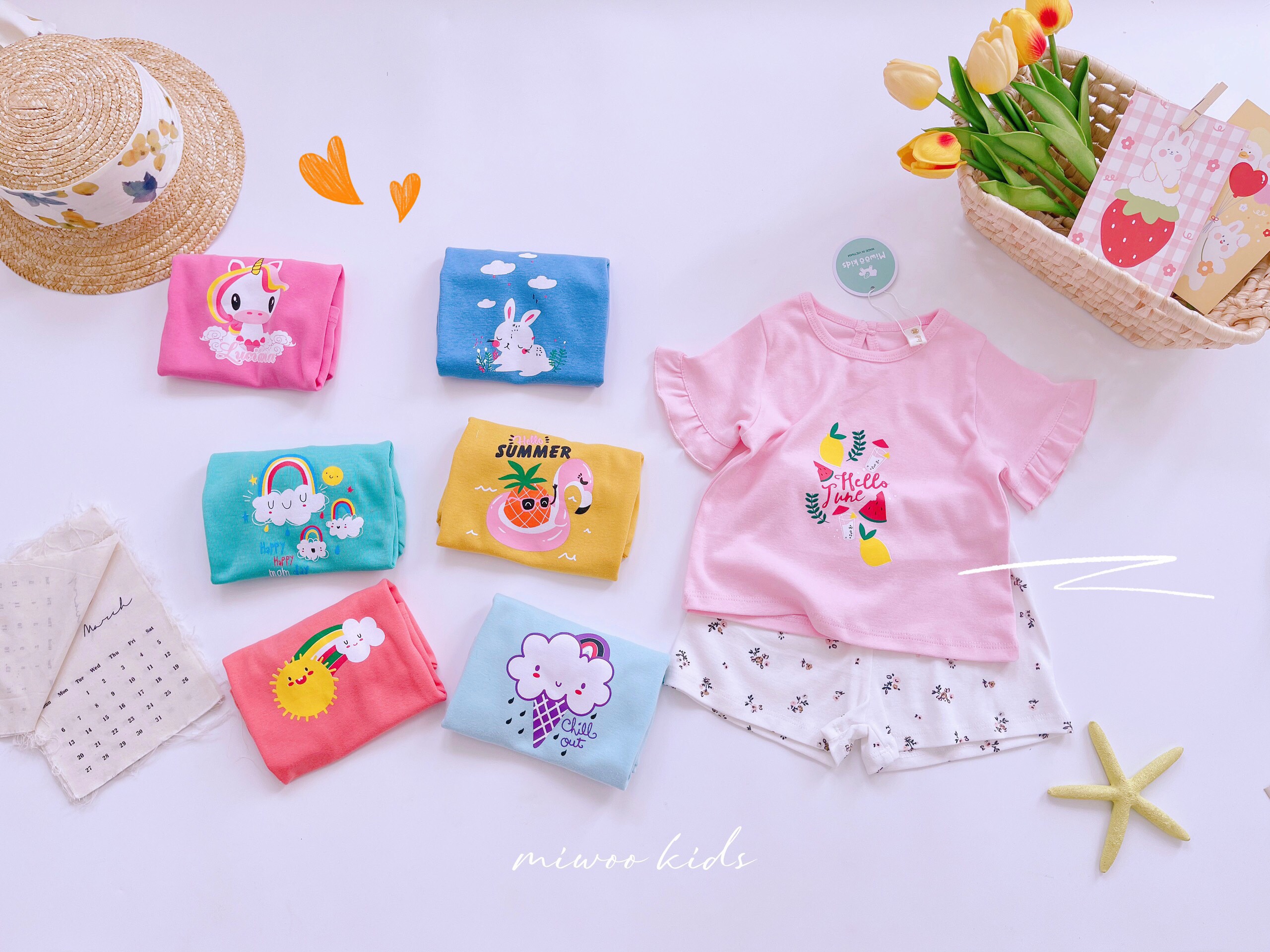 Bộ bèo miwoo kids dễ thương bé gái đồ bộ dễ thương bé gái cotton bozip loại 1