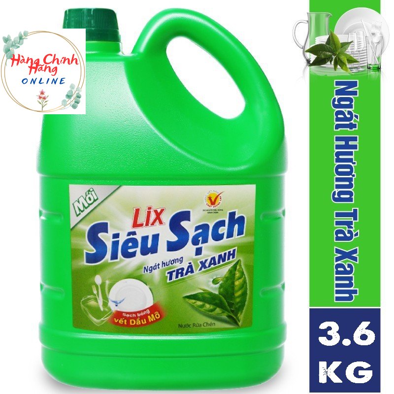 HCMNước Rửa Chén Lix Siêu Sạch Hương Trà Xanh 3,6kg - Sạch Bóng Vết Dầu Mỡ