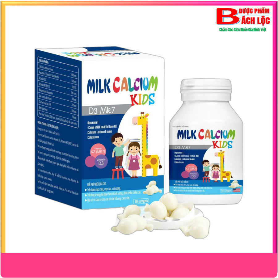 Viên Uống Milk Calcium Kids D3 MK7 Cung Cấp Canxi Và Vitamin D Cho Bé, Hỗ Trợ Phát Triển Chiều Cao, Giúp Xương Răng Chắc Khỏe - Dược Phẩm Bách Lộc