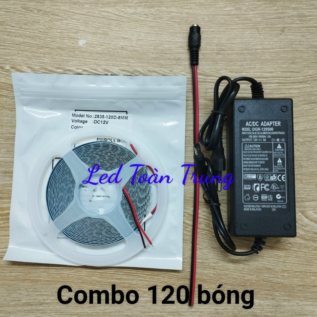 Combo 1 dây led cuộn 2835 - 5m - 12v kèm nguồn đã đấu sẵn