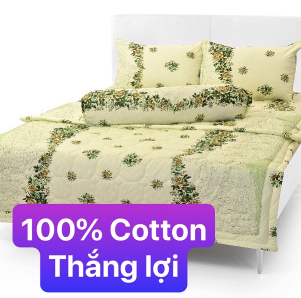 [HCM]Bộ Drap gối cotton Thắng Lợi Kèm Mền Chần Gòn/ { 5 món } / chuẩn LOGO