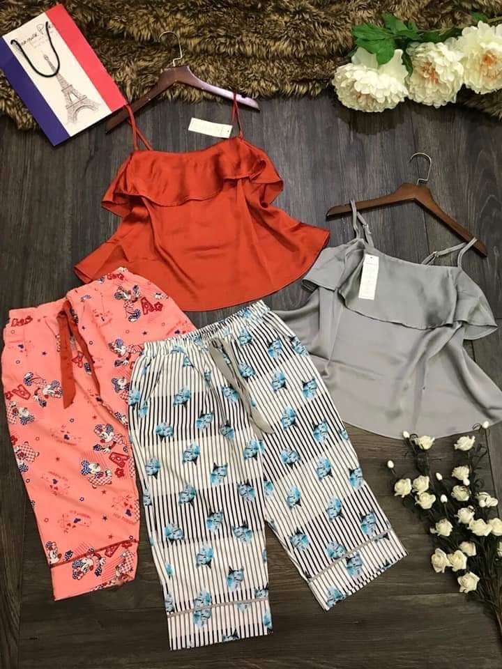 Bộ satin lụa tiểu thư siêu xinh - 40 đến 58kg - quần lửng có túi - ảnh thật