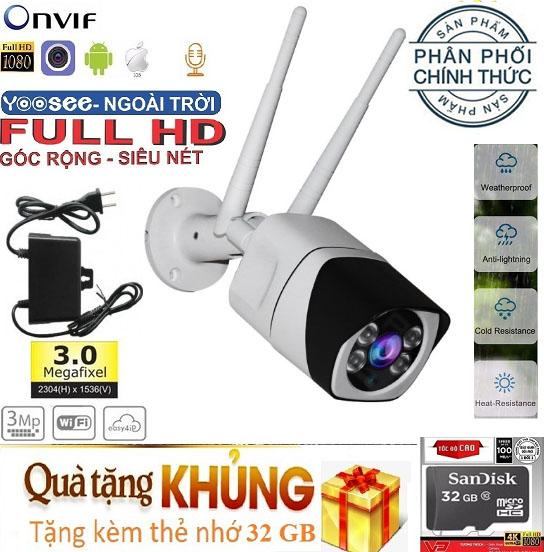 Camera Yoosee wifi ngoài trời 4 Leb 9104A 3.0Mpx FullHD - Vỏ kim loại - Tặng thẻ 32G