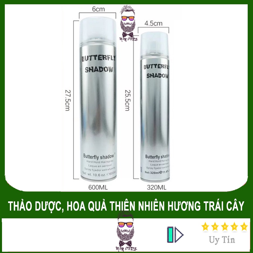 Gôm xịt tóc cứng tạo kiểu tóc Butterfly Shadow 600ml/320ml/ keo xịt tóc giá rẻ hiệu năng bất ngờ