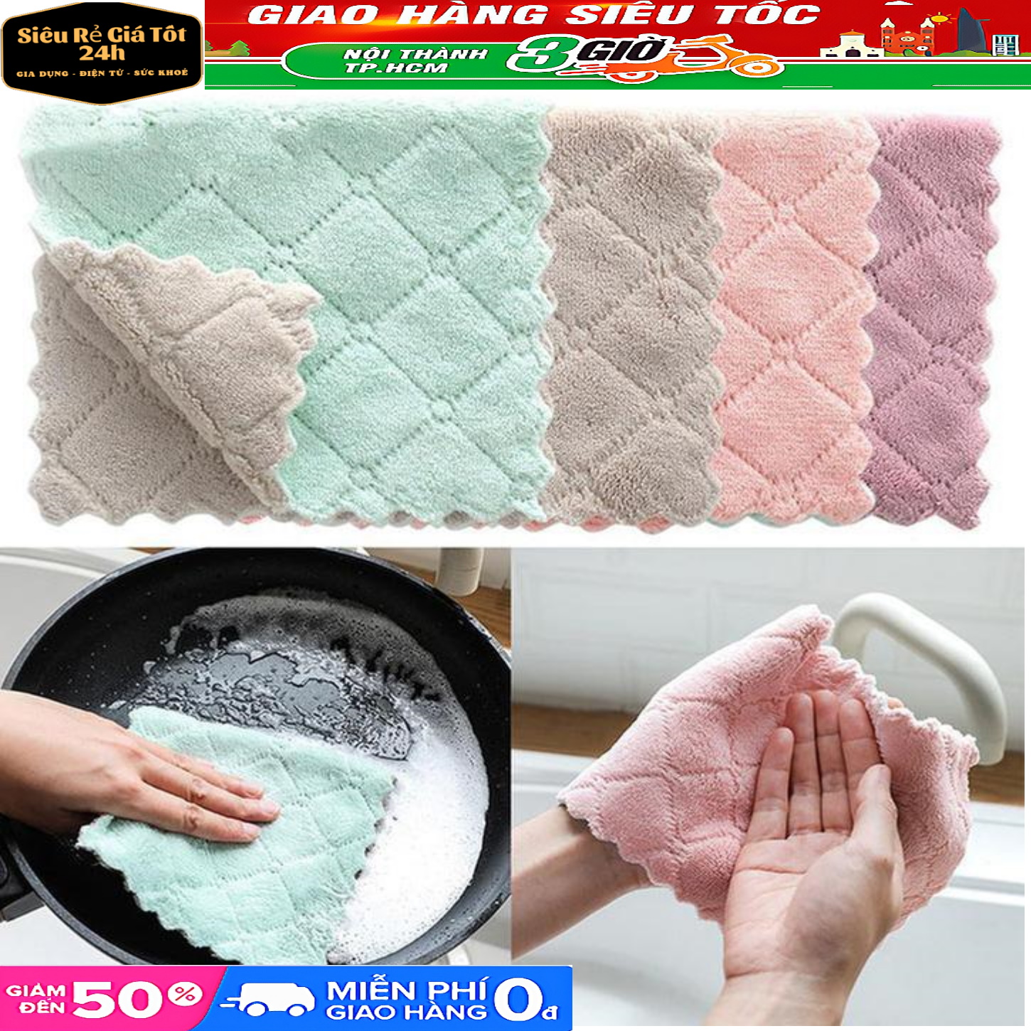 Khăn lau zizac bếp đa năng lau bát lau tay nhà bếp