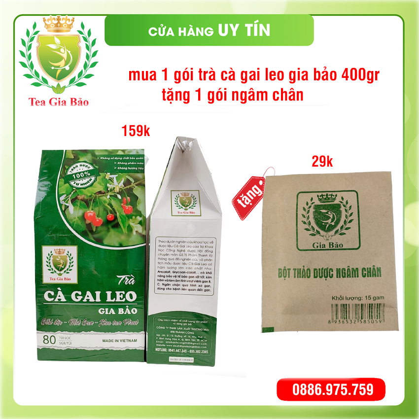 Trà Cà Gai Leo Gia Bảo 400gr - TẶNG NGÂM CHÂN - giải độc gan hạ men gan virut viêm gan B nóng trong người chức năng gan suy giảm mất ngủ - trà cà gai leo cà gai