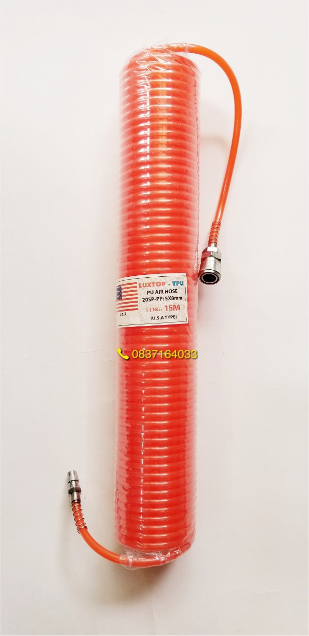 Dây Hơi Xoắn 15 mét Cho Máy Nén Khí 5 x 8mm Chính Hãng Luxtop