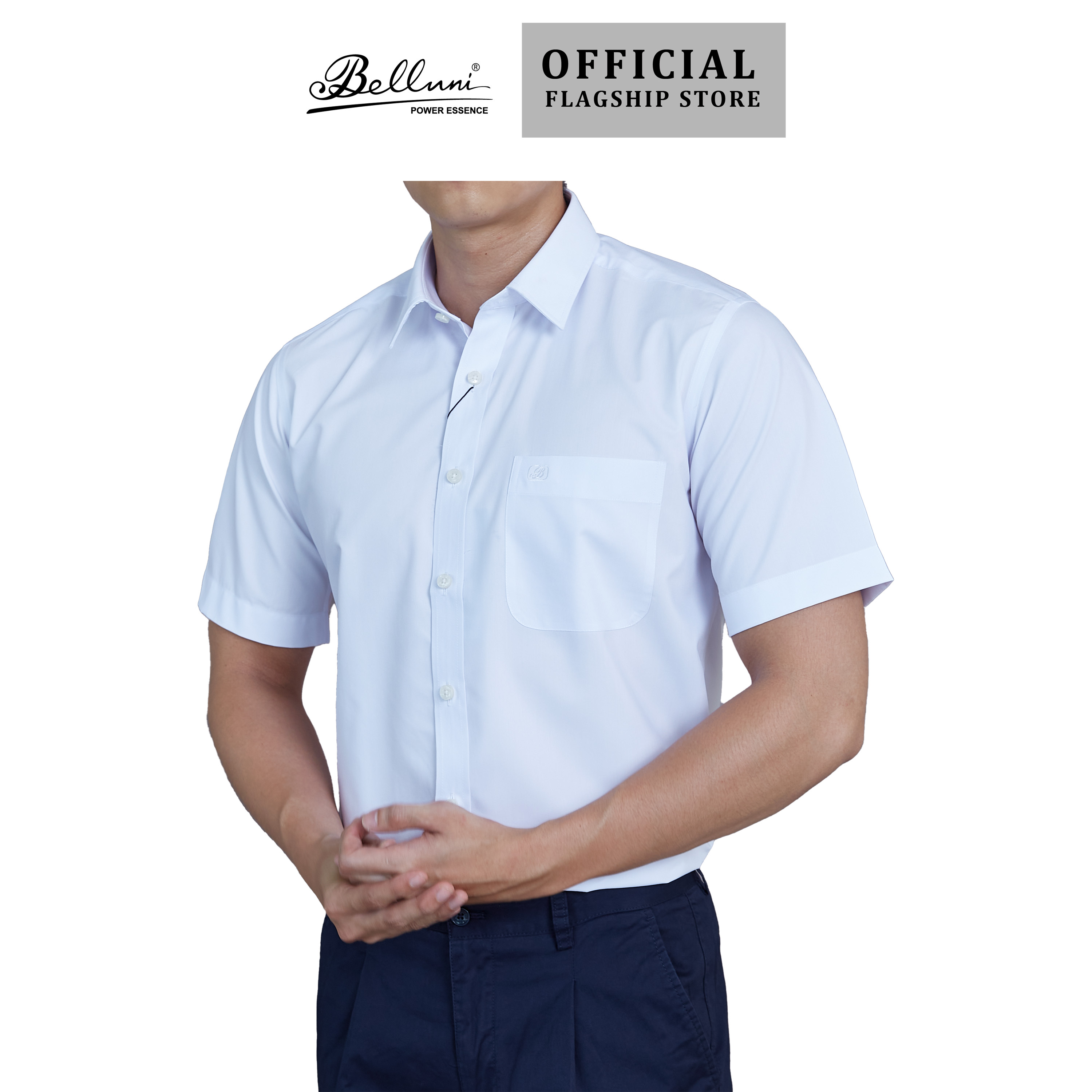 Áo sơ mi nam ngắn tay BELLUNI vải sợi sồi thoải mái thanh lịch - ABN.SPM.BE.242.W