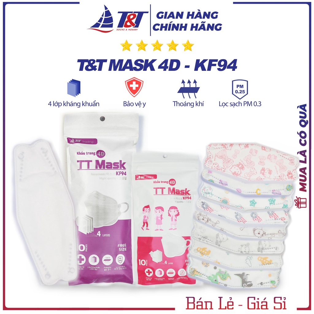 Túi 10 chiếc khẩu trang kf94 4d mask cho trẻ em