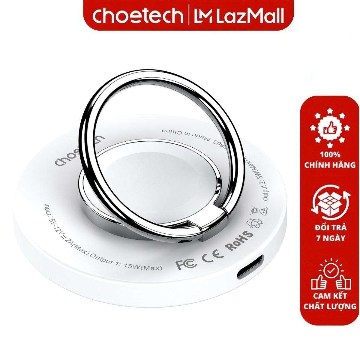 Nhẫn đỡ điện thoại magsafe 2 in 1 tích hợp sạc không dây Choetech T603 (Hàng chính hãng)
