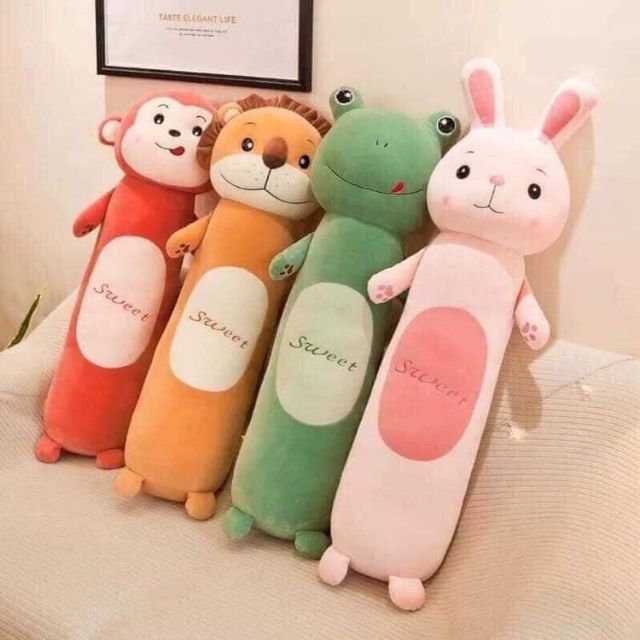 Gấu bông gối ôm hình thú dáng dài kích thước 80cm giao ngẫu nhiên