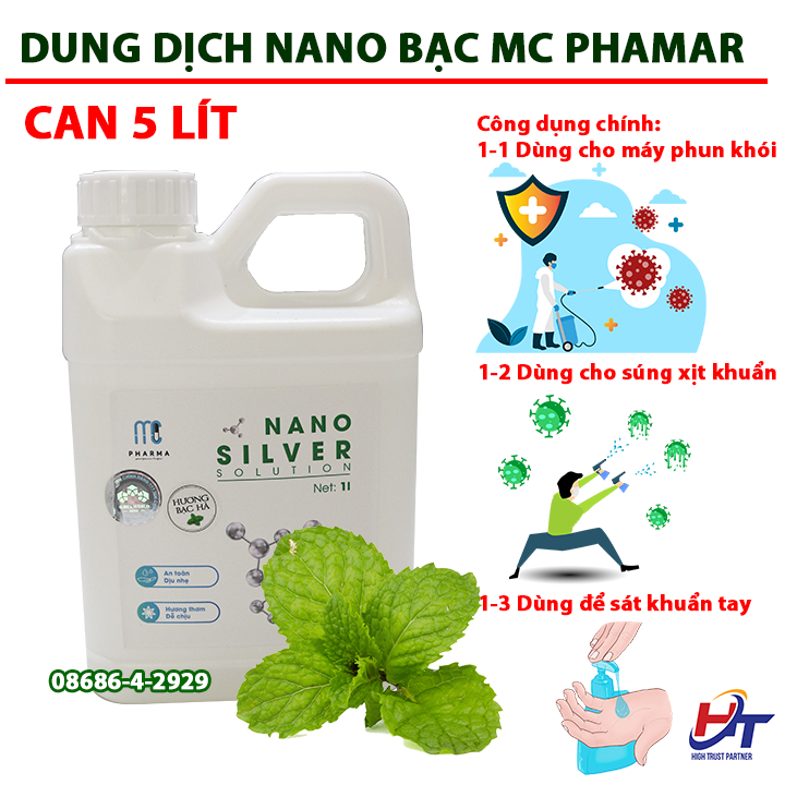 [5 LÍT]DUNG DỊCH NANO BẠC MC PHARMA - CHUYÊN DÙNG CHO MÁY PHUN KHÓI KHỬ KHUẨN Ô TÔ, VĂN PHÒNG, GIA ĐÌNH
