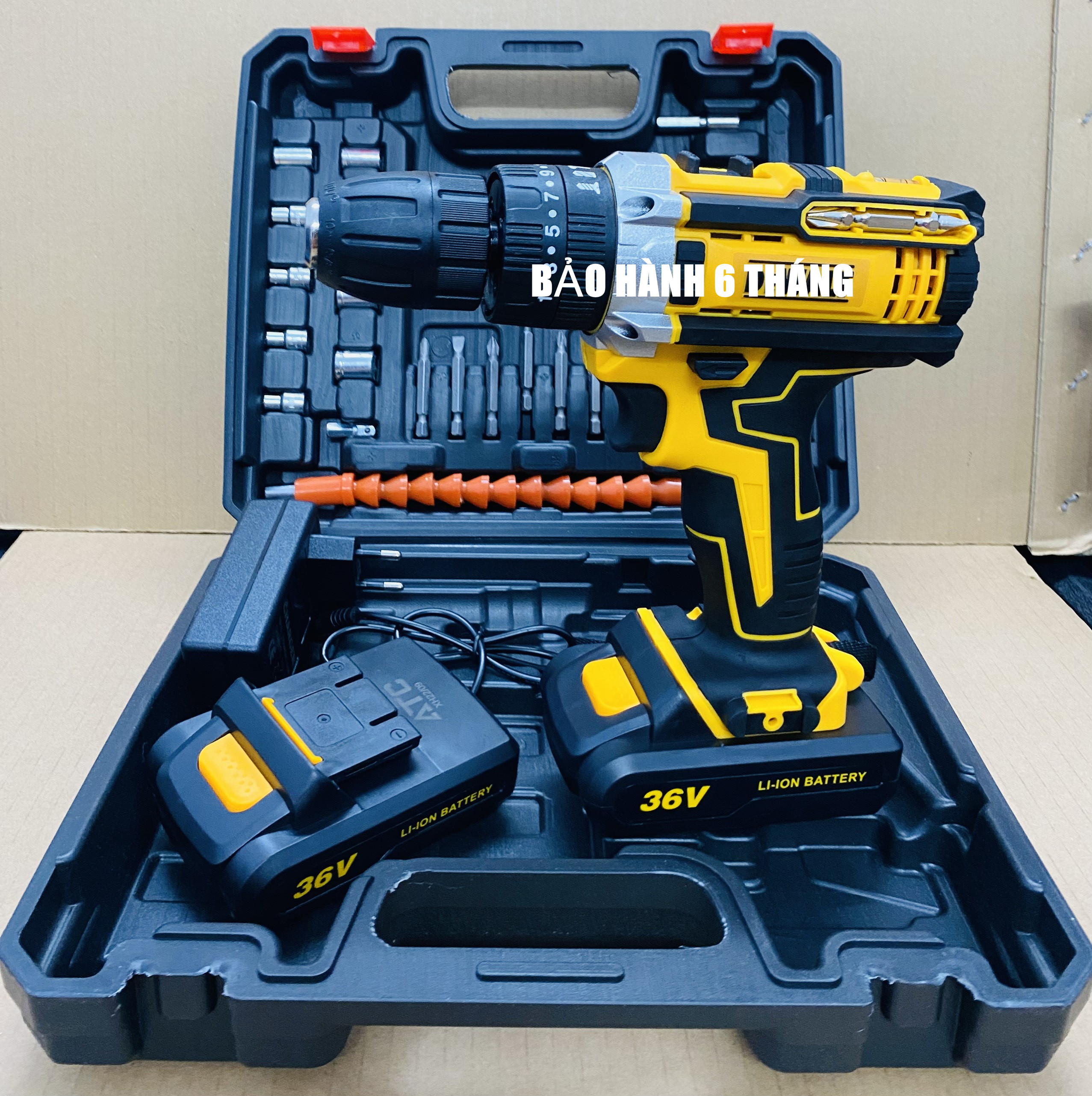 Máy khoan pin 3 chức năng có búa - Chuyên khoan tường, khoan sắt, khoan gỗ, bắt vít - Tặng kèm 24 chi tiết gồm các mũi khoan + Mũi bắt vít