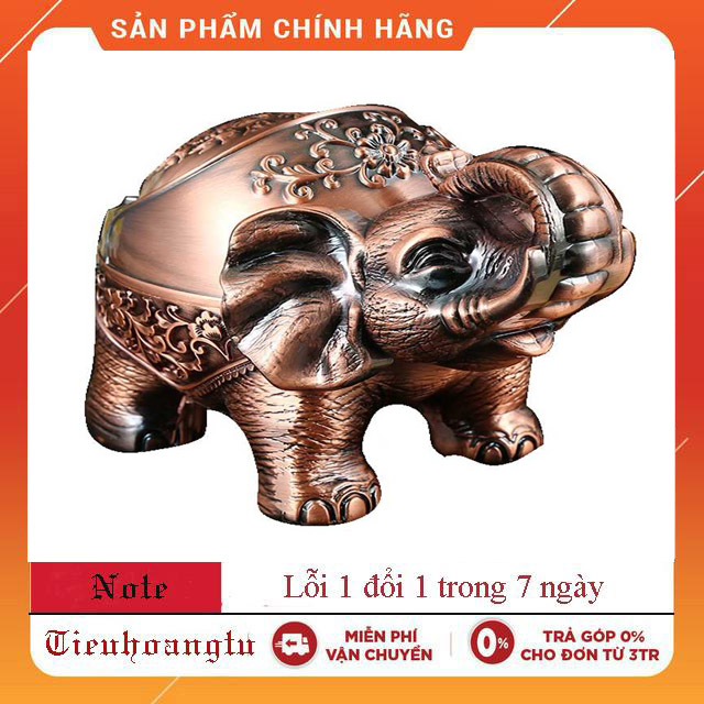 Gạt tàn thuốc loại lớn bằng đồng hình con voi có nắp đậy trang trí cực đẹp