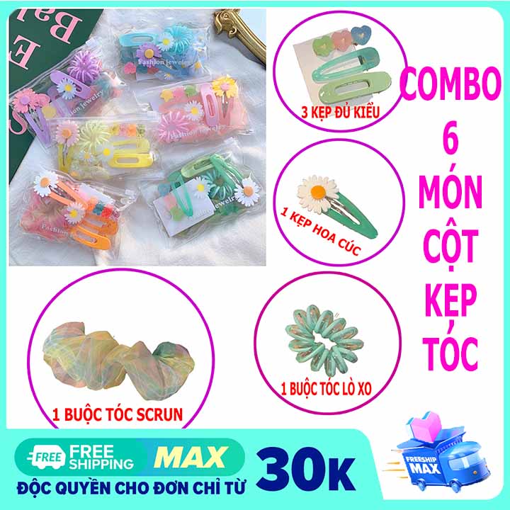 ?? siêu hot ?? combo 7 món kep tóc + buộc tóc và túi zip cho nữ - cột tóc cho bé
