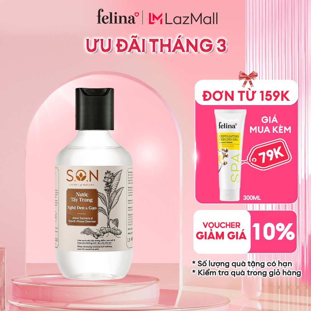 Nước tẩy trang nghệ đen & gạo S.O.N sạch sâu lớp trang điểm, dịu nhẹ 100ml