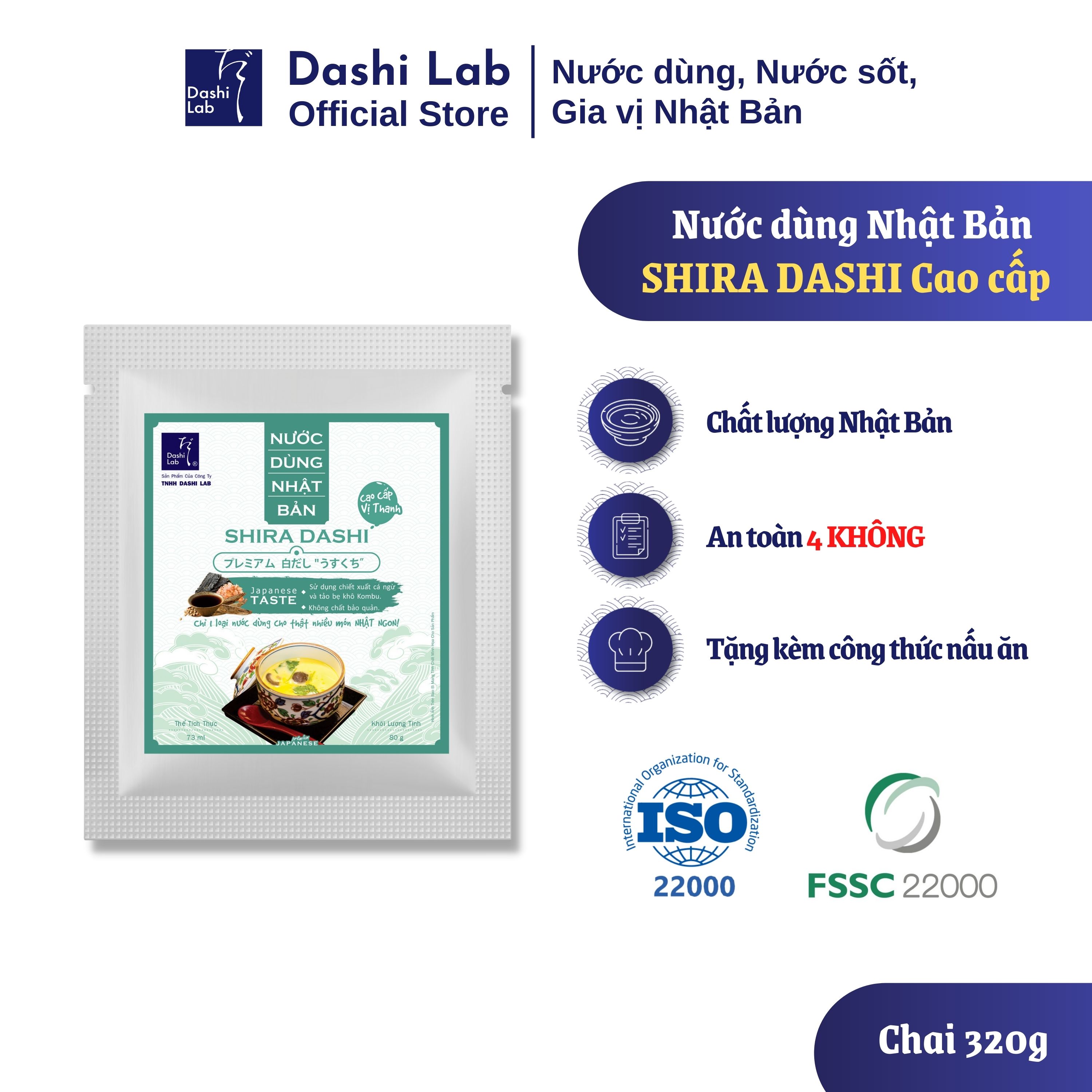 Nước dùng nhật bản shira dashi cao cấp hương vị thanh ngọt tự nhiên chiết xuất từ tảo bẹ và các loại cá biển dashi lab gói 80g