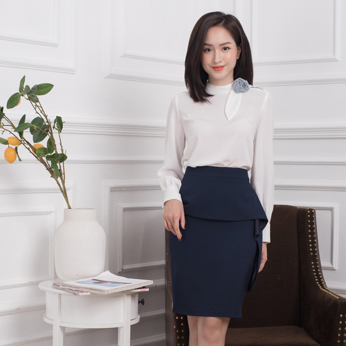 [KHUYẾN MẠI SỐC] Áo sơ mi nữ nơ lệch đính hoa trên cổ áo OLLY OA1002