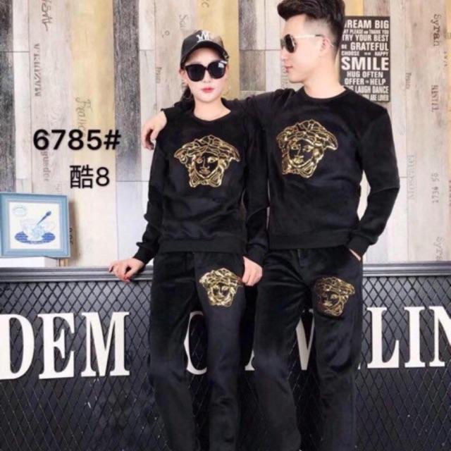 1 bộ quần áo thể thao nỉ thời trang v.e.r.s.a.c.e nam nữ đen size L (1 quần 1 áo)
