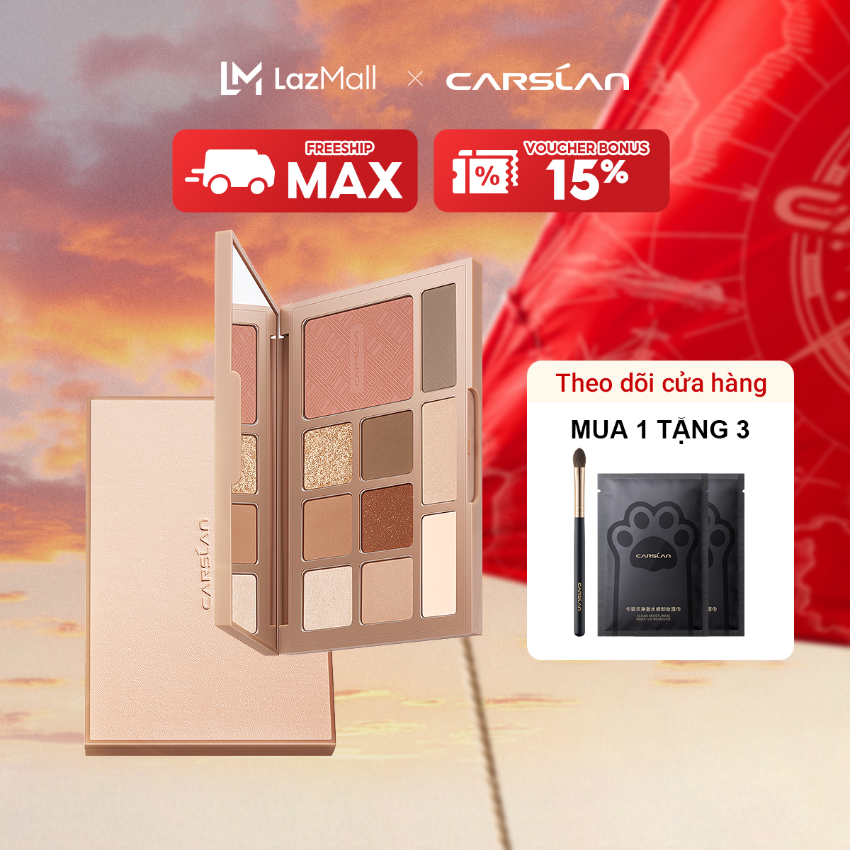 Bảng Phấn Mắt Đa Năng Carslan 10 Màu Lấp Lánh Bộ Trang Điểm Đầy Đủ Cho Người Mới Bắt Đầu 18g (Phấn Má + Phấn mắt + Highlight + Tạo Khối)