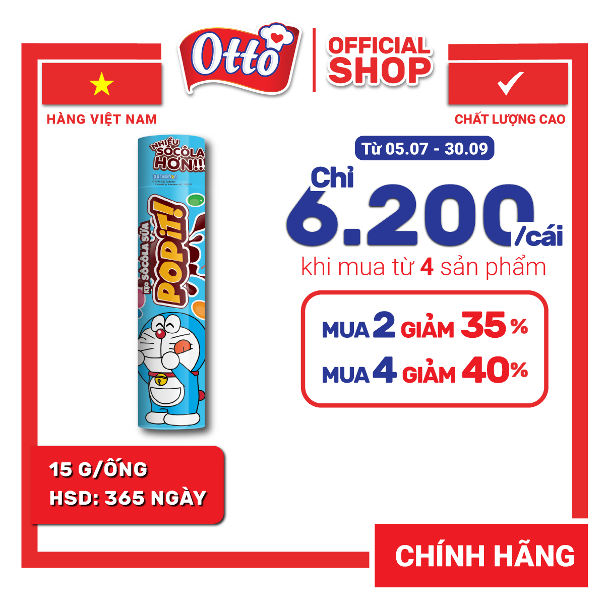 Ống kẹo socola sữa popit doreamon 15g | socola | đồ ăn vặt