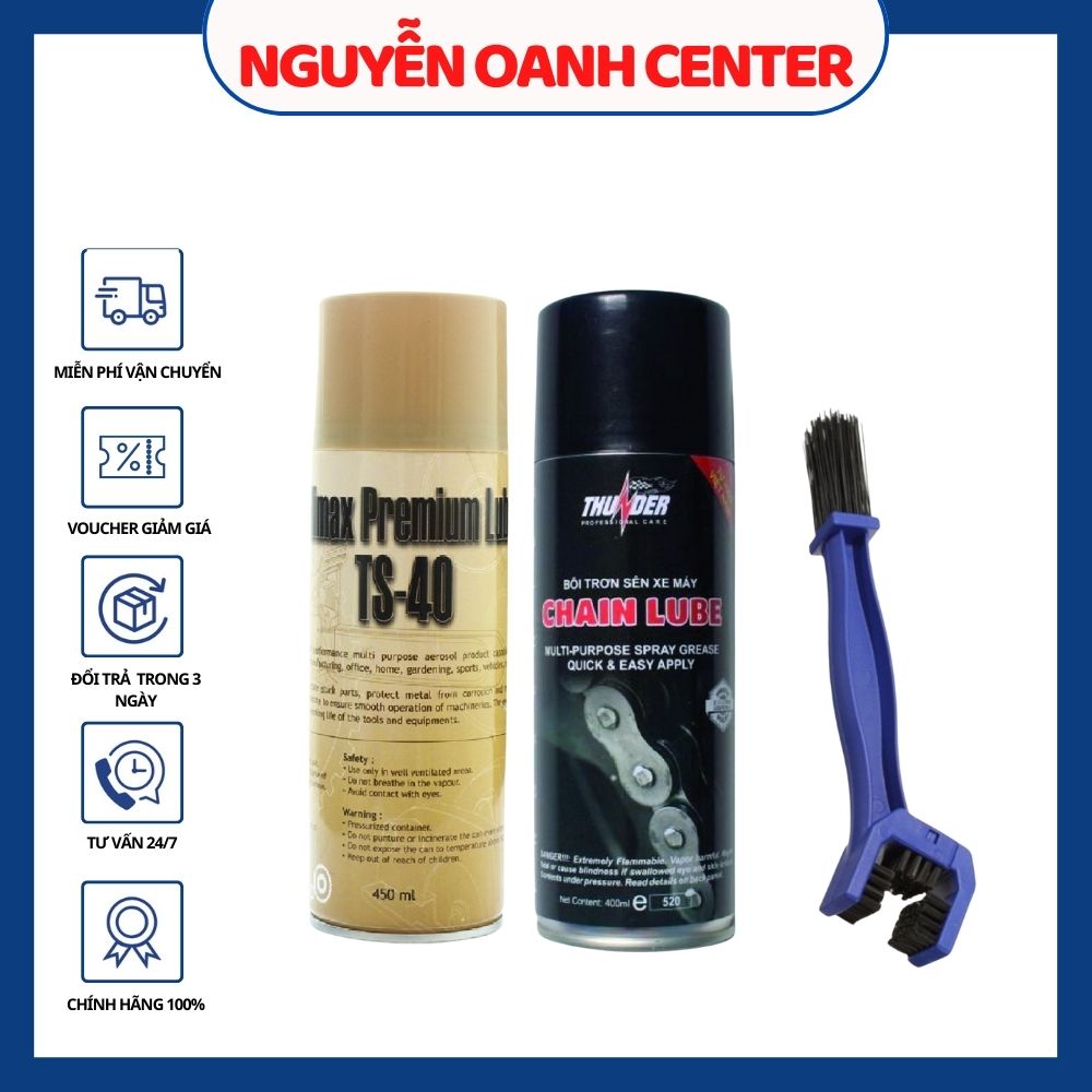 Bộ combo rửa sên ts-40 450ml bôi trơn sên thunder 400ml và bàn chải vệ sinh sên