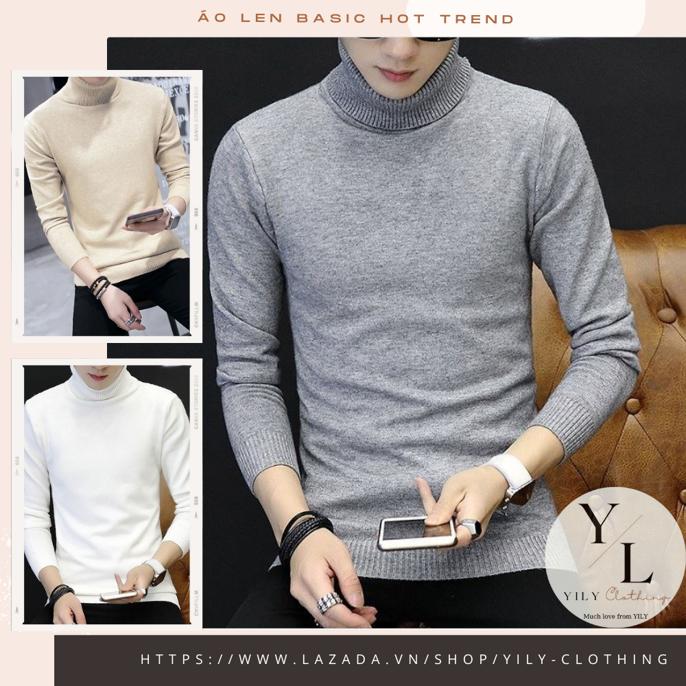 Áo Len Nam cổ lọ dài tay YILY chất len xuất dư cao cấp mịn ấm, áo Len cổ lọ nam nữ unisex thu đông trơn 4 màu basic