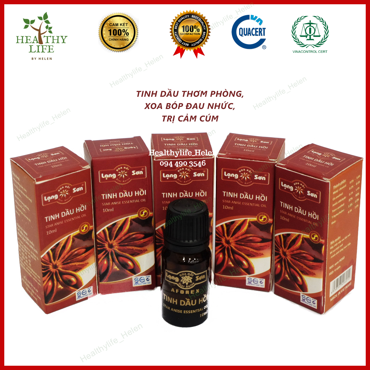 Tinh Dầu Hồi Lạng Sơn (Thơm phòng, Đuổi Muỗi, 10ml - 20ml, Giấy Kiểm Định)