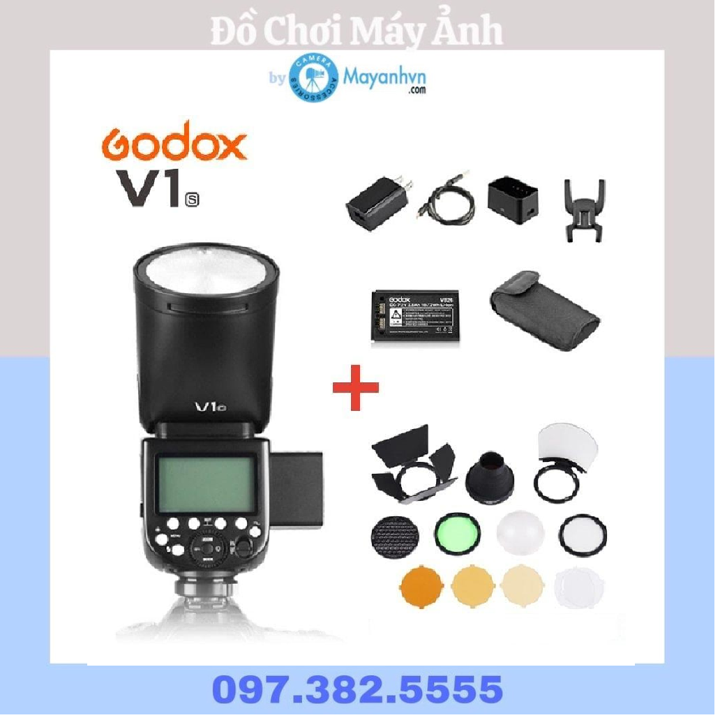 Đèn flash đầu tròn godox v1 cho sony - kèm bộ tản sáng ak-r1