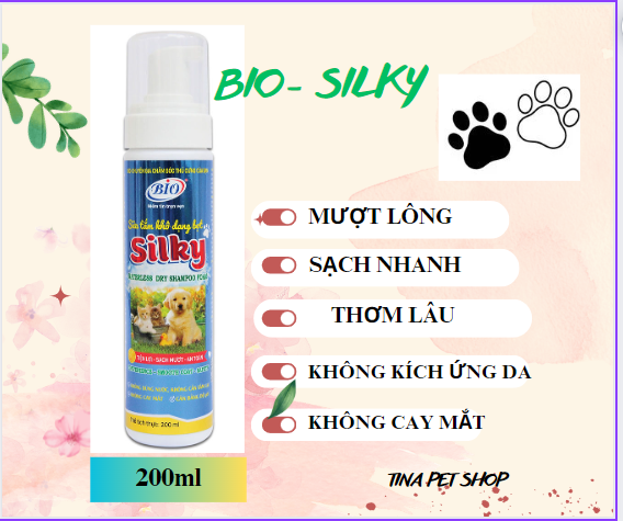 Bio-silky 200ml sữa tắm khô chó mèo. sữa tắm chó mèo- dưỡng lông chó mèo- dầu gội chó mèo
