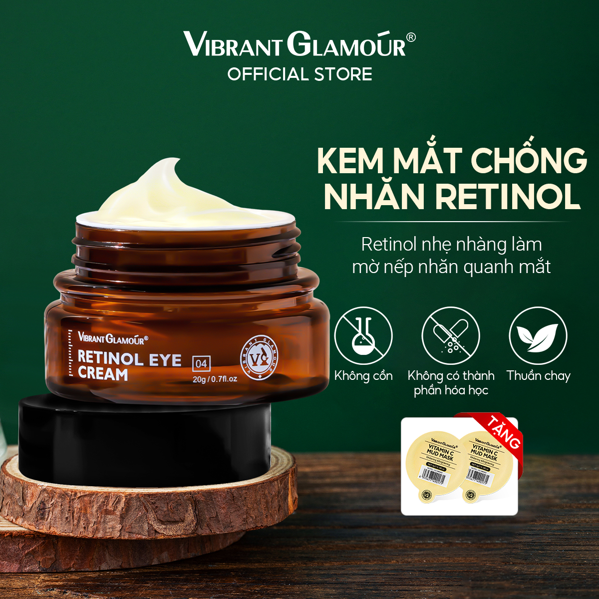Kem mắt đa năng Retinol 1.5%  VIBRANT GLAMOUR & Săn Chắc Mắt & Chống Lão Hóa Mắt & Xóa Nhăn Mắt & Giảm Quầng Thâm Mắt & Chăm Sóc Mắt & Ức Chế Sự Hình Thành Melanin 20g