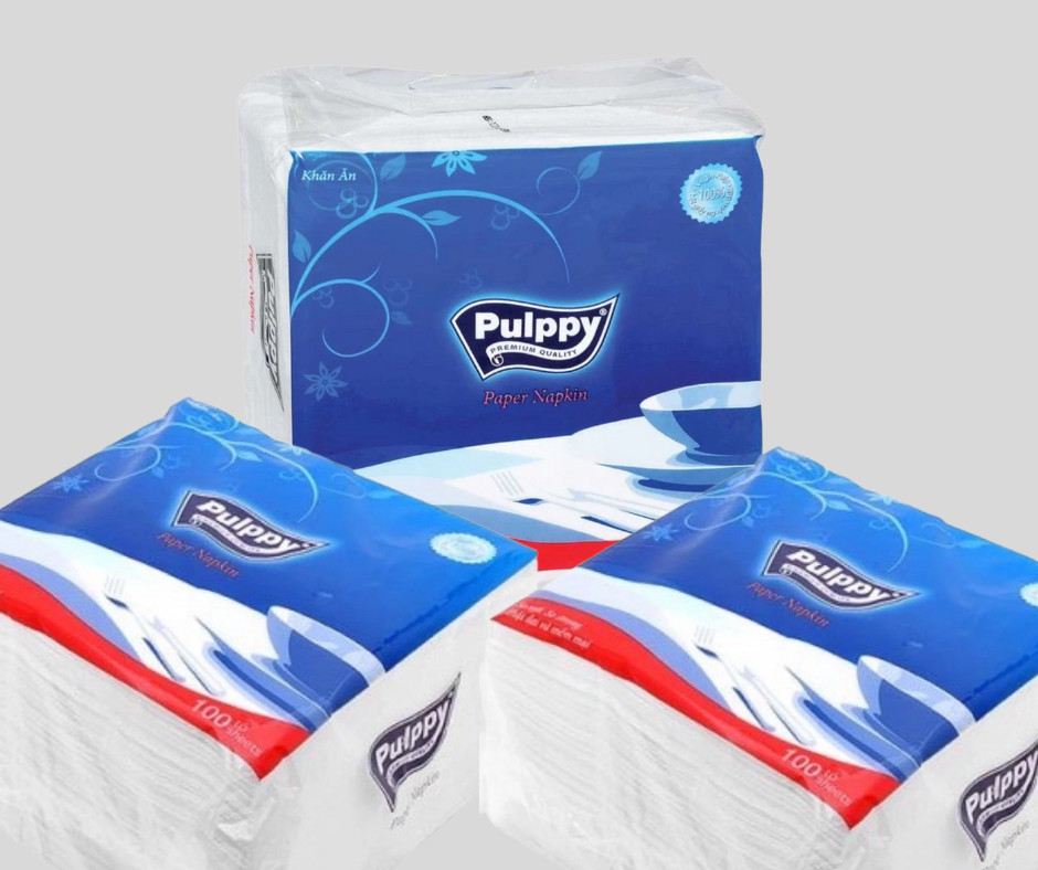 Lốc 5 khăn giấy vuông Pulppy cao cấp khổ lớn , khăn giấy ăn, khăn giấy vệ sinh