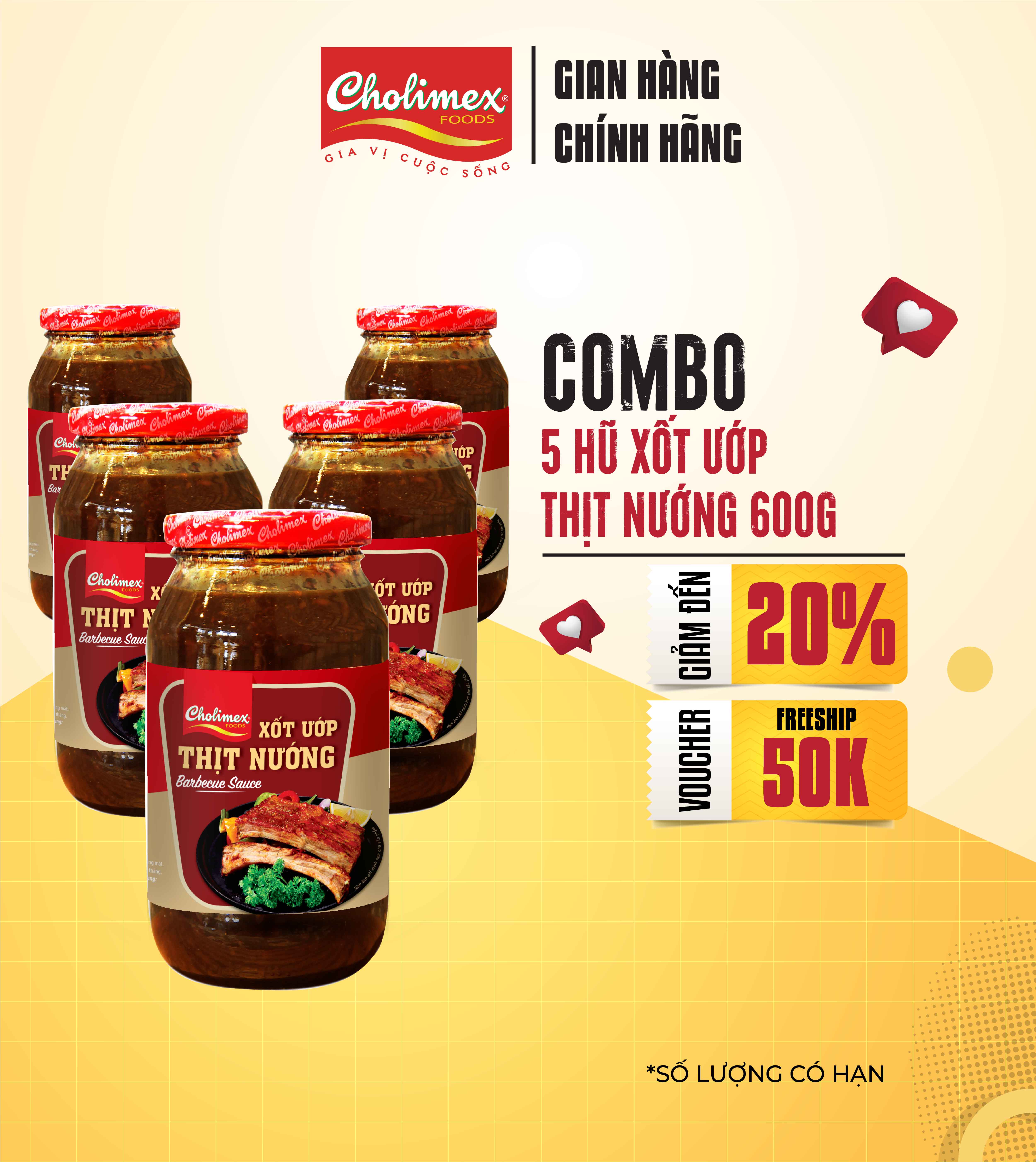 Combo 5 Hũ Xốt Ướp Thịt Nướng Cholimex 600g – Đậm Đà Thơm Ngon, Tiện Lợi Ướp Thịt