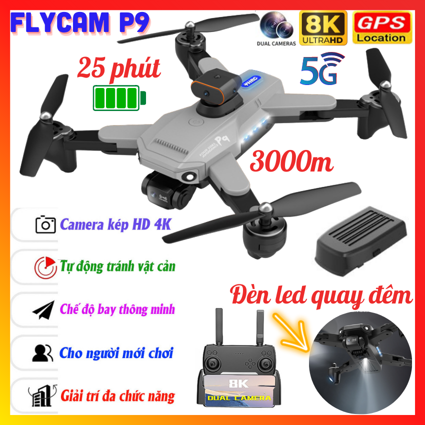 Flycam Điều Khiển Từ Xa P9 PRO MAX, Fly cam mini giá rẻ, Máy bay điều khiển từ xa 4 cánh, Máy bay không người lái, ply cam, flaycam, playcam, Đồ chơi trẻ em tập bay.