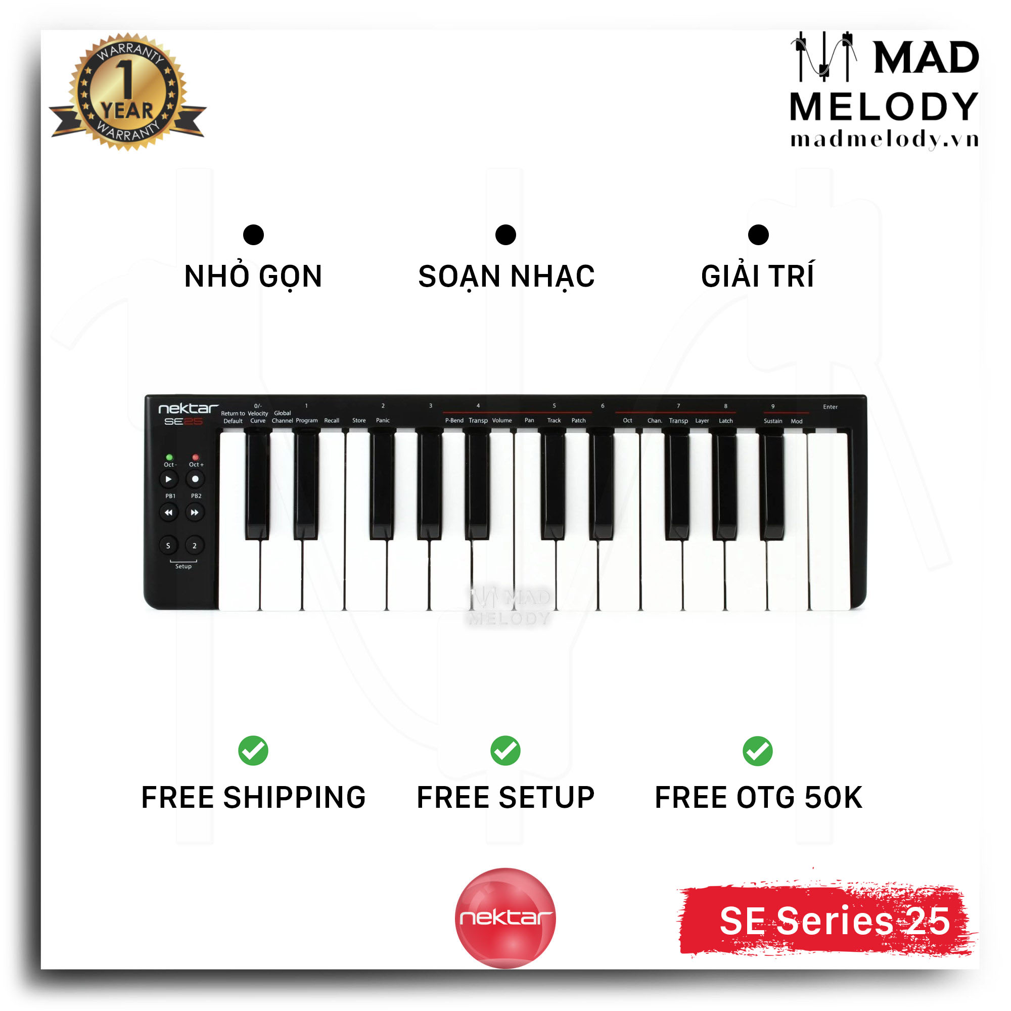 Nektar SE25 25-Key Mini USB MIDI Keyboard Controller (Đàn soạn nhạc mini 25 phím, Brand New)