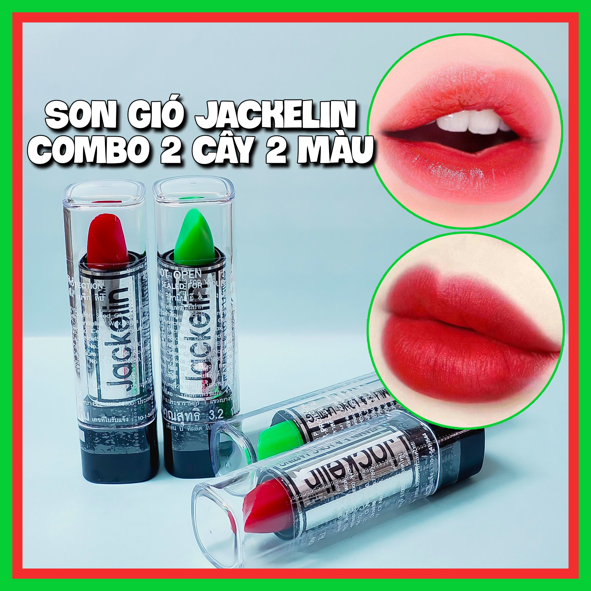 Combo 2 cây Son gió Jackelin Xanh Đỏ chính hãng Thái Lan loại lớn