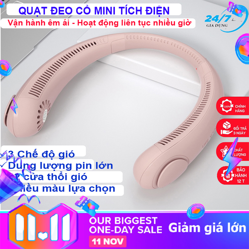 Quạt mini, quạt đeo cổ mini, quạt đeo cổ không cánh có 3 cấp độ gió tùy chỉnh, quạt đeo cổ pin khủng, quạt tích điện pin trâu 4000mAh, quạt cầm tay, quạt sạc điện, quạt mini usb, quạt tích điện loại tốt