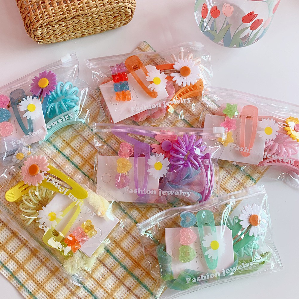 Set 6 Món Cột Kẹp Tóc hoa cúc sắc màu kẹp tóc Scrunchies Hoa Cúc