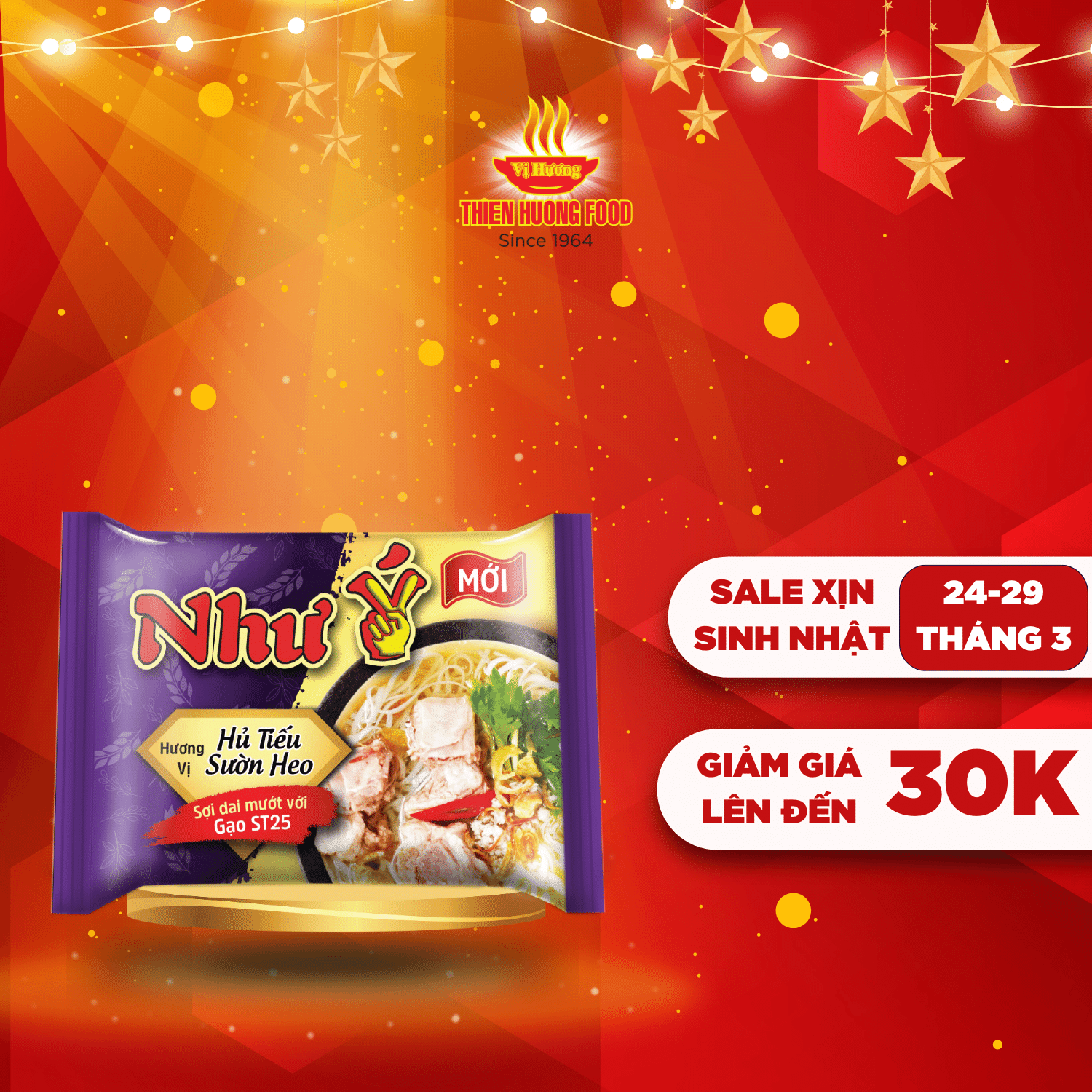 Thùng 30 Gói Hủ Tiếu Sườn Heo Như Ý 60g/gói