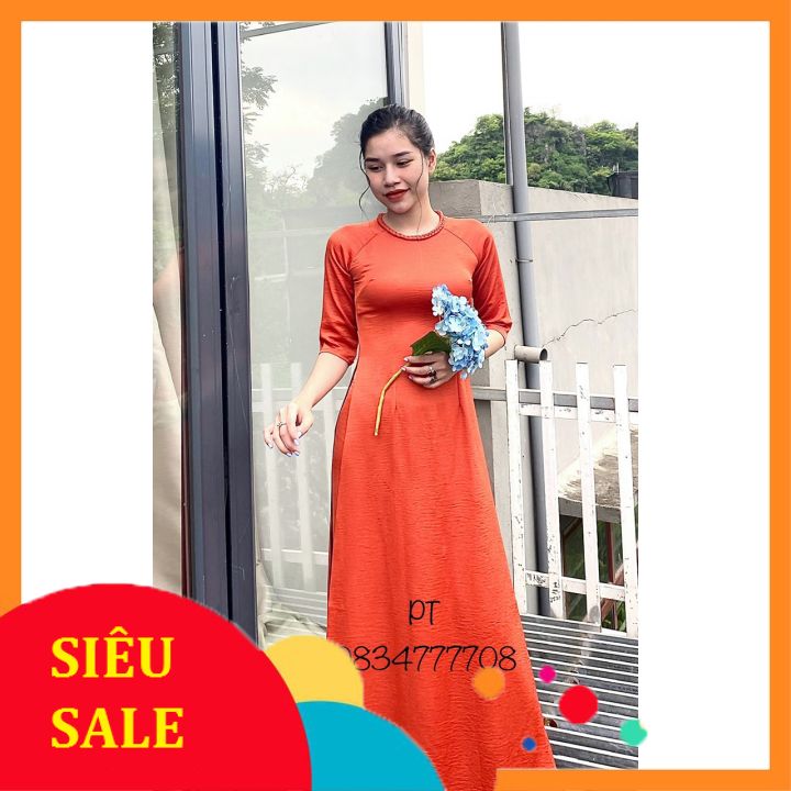 Áo dài lụa tây thi cao cấp cổ tròn tết siêu xinh