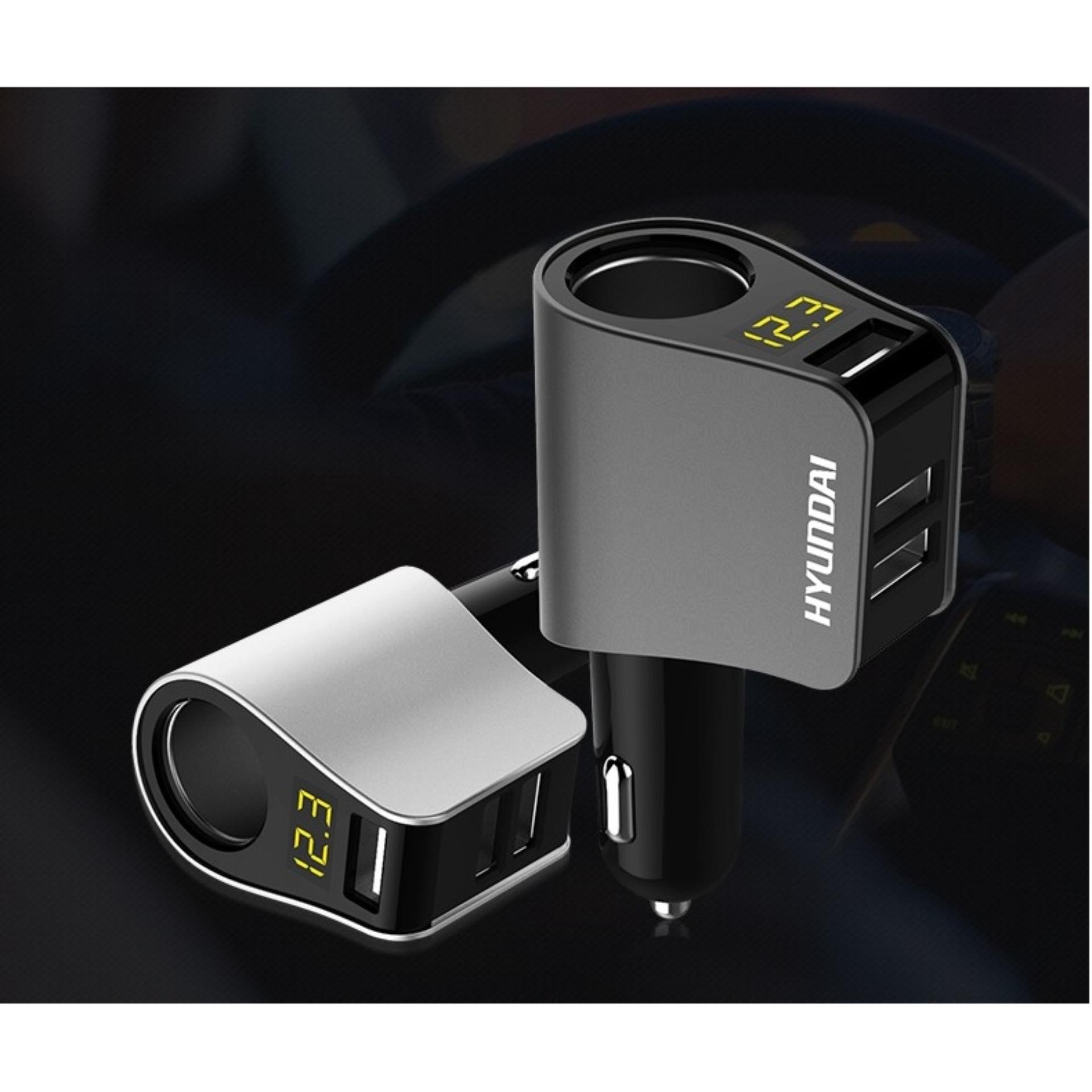 [HCM]Thiết Bị Bộ chia nguồn  2 tẩu sạc dock sạc và 2 cổng USB đa năng trên ô tô xe hơi xe tải xe khách có màn hình LED hiển thị điện áp_ EL028(đen)
