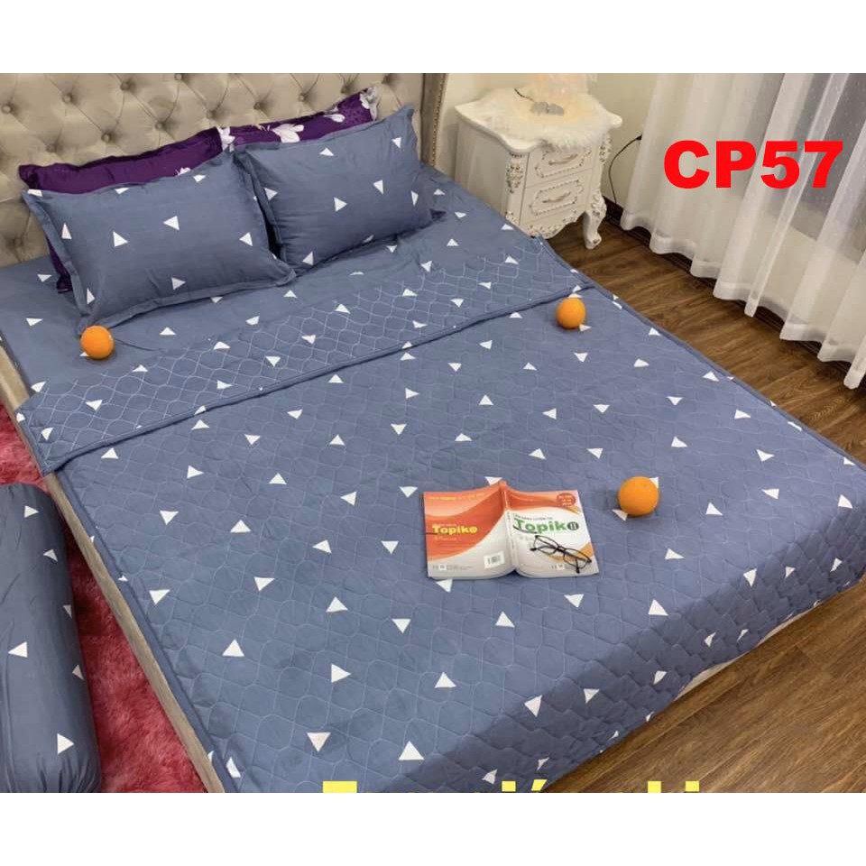 [HCM]Bộ Chăn Ga Gối Hè Thu Cotton Poly 5 Món Tam Giác Ghi (2 VỎ GỐI NẰM+1 VỎ GỐI ÔM+1 GA +1 CHĂN HÈ)