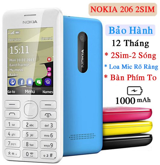 Điện thoại Nokia 206 chính hãng 2 sim 2 sóng nhỏ gọn