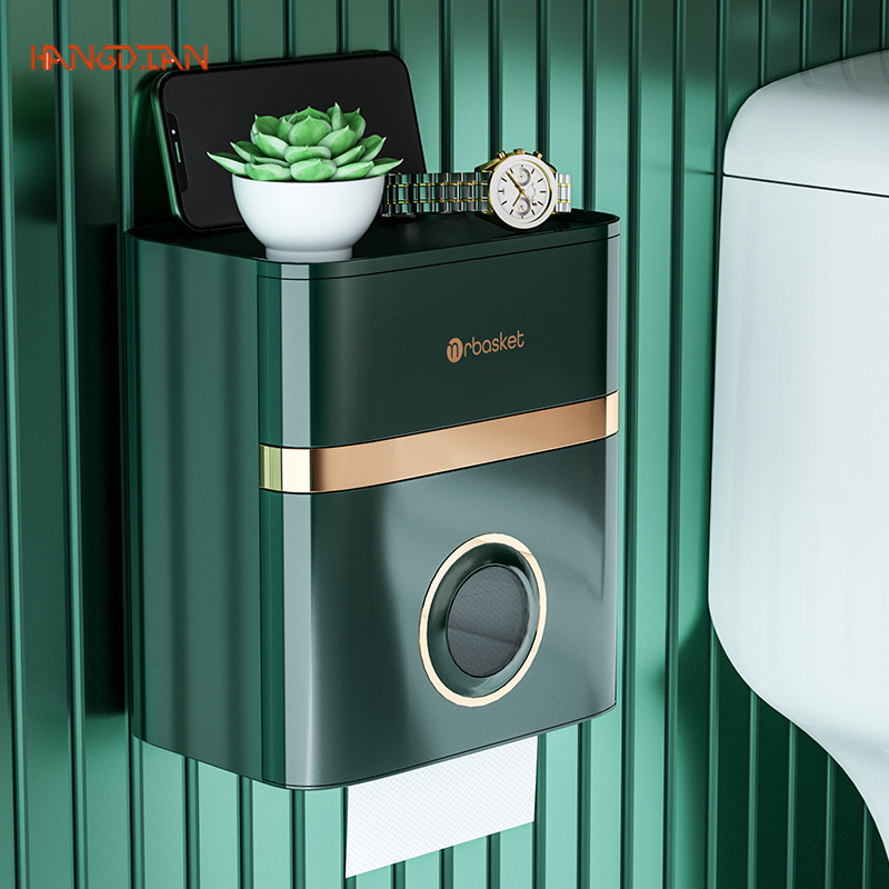HANGDIAN 【Miễn phí vận chuyển Hộp Đựng Khăn Giấy Nhà Vệ Sinh Kệ Nhà Vệ Sinh Treo Tường Chống Nước Không Cần Đục Lỗ Hộp Giấy Cuộn Sáng Tạo