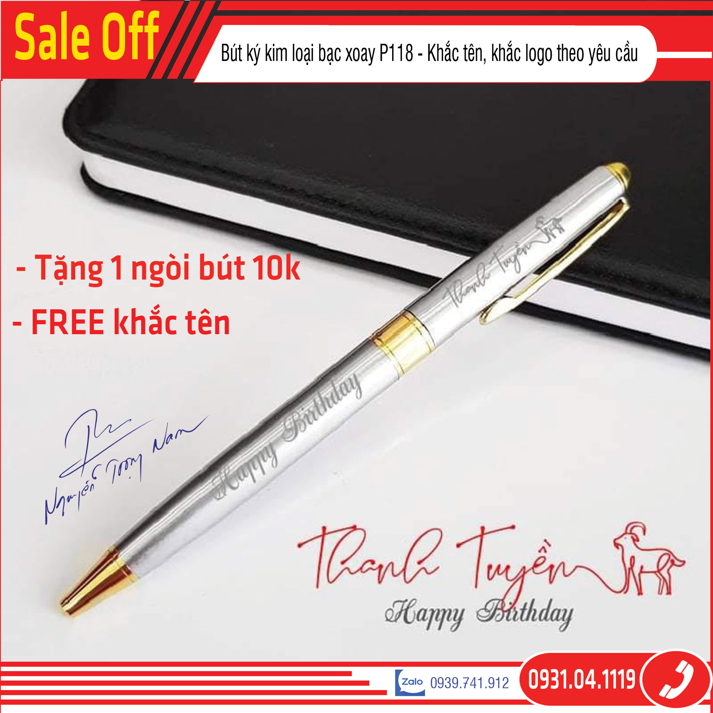 [Sale off + Free khắc + Tặng kèm ngòi] Bút ký kim loại xoay bạc P118 nhỏ gọn, Ngòi bi 0.7mm chuyên dùng ký tên, làm quà tặng sinh nhật, tặng khách hàng, tặng sếp, bạn bè, thầy cô
