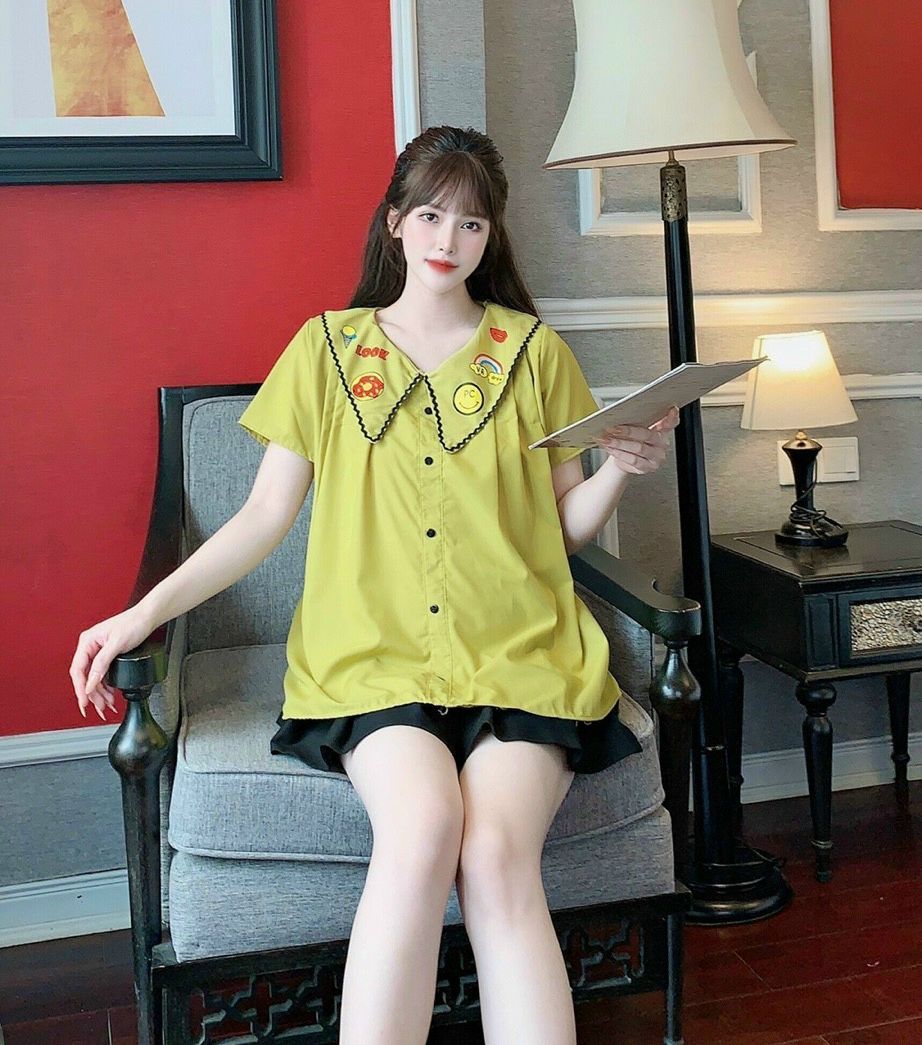 Áo bầu công sở đũi babydoll thiết kế cổ bẻ Freesize 65kg AB-3